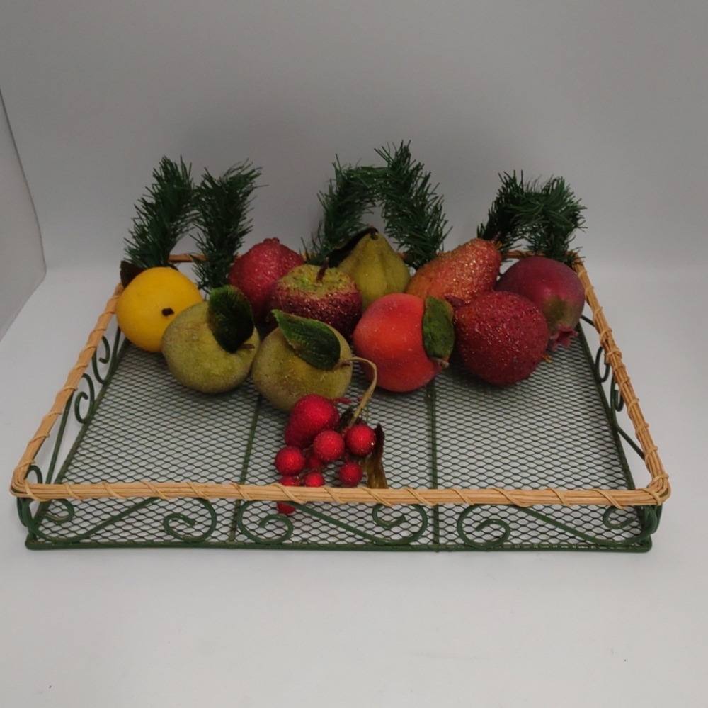 Vintage SPARKLING SUGAR Set of 11 Pc Glitter Beaded fruit and berries & 6 Pin